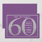 Überraschung 60. Geburtstag Lila und Silberner Gli Einladung (Vorne/Hinten)