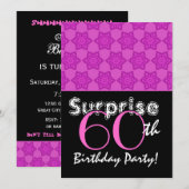 ÜBERRASCHUNG 60. Geburtstag Magenta-Sterne Einladung (Vorne/Hinten)