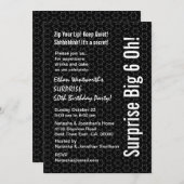 ÜBERRASCHUNG 60. Geburtstag Moderne Schwarz-weiße  Einladung (Vorne/Hinten)