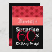 ÜBERRASCHUNG 60. Geburtstag Rote und Schwarze Ster Einladung (Vorne/Hinten)