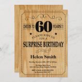 Überraschung 60. Geburtstag Rustikales Holz Einladung (Vorne/Hinten)
