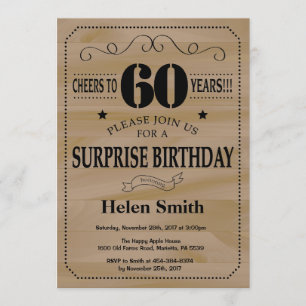 Überraschung 60. Geburtstag Rustikales Holz Einladung