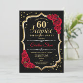 Überraschung 60. Geburtstag - Schwarz Gold Rote Ei Einladung (Stehend Vorderseite)