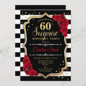 Überraschung 60. Geburtstag - Schwarz-weiß Red Einladung (Vorne/Hinten)
