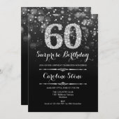 Überraschung 60. Geburtstag - Schwarzes Silber Einladung (Vorne/Hinten)