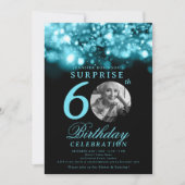 ÜBERRASCHUNG 60. Geburtstag Türkis Mitternachtsgla Einladung (Vorderseite)