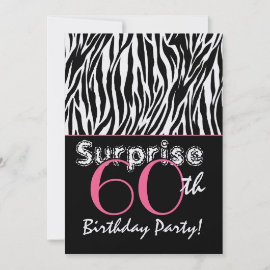 ÜBERRASCHUNG 60. Geburtstag Zebrastreifen Schwarz- Einladung (Vorderseite)