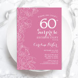 Überraschung 60. Geburtstagsfeier - Rosa Blüte Einladung<br><div class="desc">Rosa Blumenüberraschung 60. Geburtstagsparty Einladung. Minimalistisches modernes Design mit botanischen Akzenten und Typografie-Script-Schriftart. Einfache feminine Einladungskarte,  perfekt für eine stilvolle weibliche Überraschung am Tag. Kann für jedes Alter angepasst werden.</div>