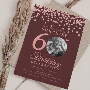 ÜBERRASCHUNG 60 Geburtstagsfeier Rose Gold Confett Einladung