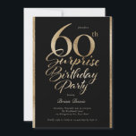 Überraschung 60. Geburtstagsparty Black & Gold Einladung<br><div class="desc">Feiern Sie einen Meilenstein im unvergesslichen Stil mit dieser eleganten 60. Überraschung Geburtstagsparty Einladung, entworfen in auffallenden Imitats Goldfolie auf einem schwarzen Hintergrund. Mit einer anmutigen Schriftzeichen-Typografie strahlt diese Einladung zeitlose Eleganz mit einer Touch Glam aus - ideal, um den Ton eines unvergesslichen Festes zu setzen. Ob Sie eine große...</div>