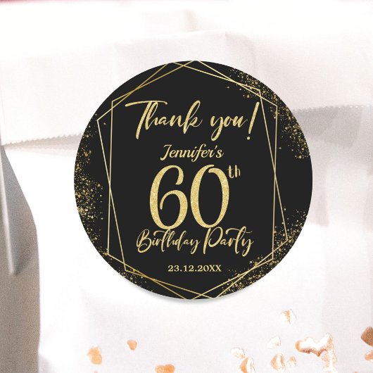Überraschung 60. Geburtstagsparty Black & Gold Gli Runder Aufkleber