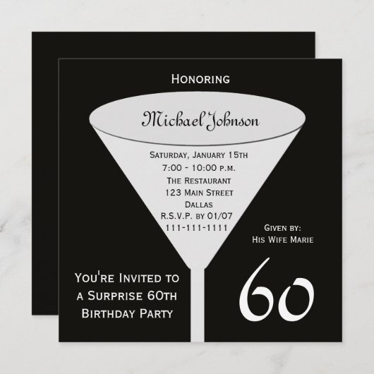 Überraschung 60. Geburtstagsparty Einladung (Vorne/Hinten)