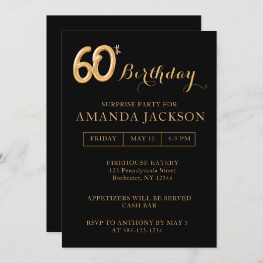 Überraschung 60. Geburtstagsparty Einladung (Vorne/Hinten)