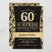 Überraschung 60. Geburtstagsparty - Gold Black Einladung (Vorne/Hinten)