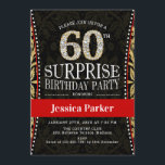 Überraschung 60. Geburtstagsparty - Gold Black Red Einladung<br><div class="desc">Überraschung 60. Geburtstagsparty Einladung Elegantes Design in Imitate Glitzer Gold,  Schwarz und Rot.</div>