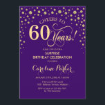 Überraschung 60. Geburtstagsparty - Lila Gold Einladung<br><div class="desc">Überraschung 60. Geburtstagsparty Einladung. Elegantes Design in königlichen lila und Imitate Glitzer Gold . Enthält Skript-Schriftart und Diamanten Konfetti. Feiert bis 60 Jahre! Nachricht,  wenn Sie weitere Anpassungen benötigen.</div>