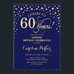 Überraschung 60. Geburtstagsparty - Navy Blue Gold Einladung<br><div class="desc">Überraschung 60. Geburtstagsparty Einladung. Elegantes Design in Marineblau und Imitat Glitzer Gold. Enthält Skript-Schriftart und Diamanten Konfetti. Feiert bis 60 Jahre! Nachricht,  wenn Sie weitere Anpassungen benötigen.</div>