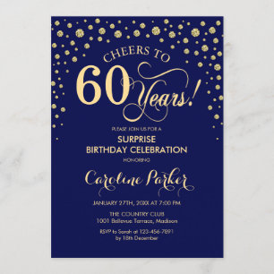 Überraschung 60. Geburtstagsparty - Navy Blue Gold Einladung