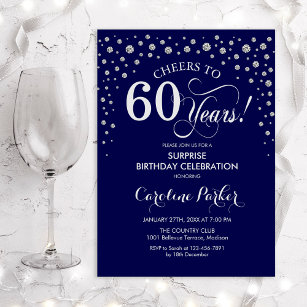 Überraschung 60. Geburtstagsparty - Navy Silver Einladung