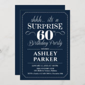 Überraschung 60. Geburtstagsparty - Navy White Einladung (Vorne/Hinten)
