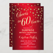 Überraschung 60. Geburtstagsparty - Red Gold Einladung (Vorne/Hinten)