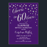 Überraschung 60. Geburtstagsparty - Silver Lila Einladung<br><div class="desc">Überraschung 60. Geburtstagsparty Einladung Elegantes Design mit Imitaten Glitzer Silber und lila. Enthält Skript-Schriftart und Konfetti. Feiert bis 60 Jahre! Melde mich,  wenn du ein Alter brauchst.</div>