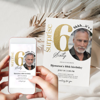 Überraschung 60. Gold Geburtstag Einladung mit Fot