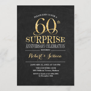 Überraschung 60. Hochzeitstag Kreidetafel Gold Einladung