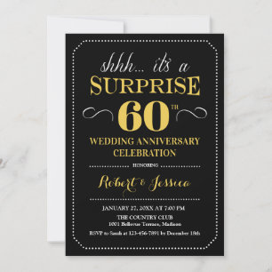 Überraschung 60. Hochzeitstag - Schwarz Gold Einladung