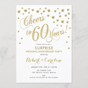 Überraschung 60. Hochzeitstag - Weiß & Gold Einladung