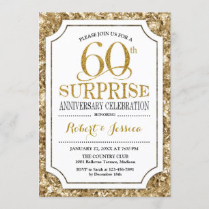 Überraschung 60. Hochzeitstag - Weißes Gold Einladung