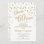 Überraschung 60. Hochzeitstag - White & Gold Einladung (Vorne/Hinten)