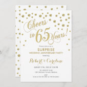 Überraschung 65. Hochzeitstag - Weiß & Gold Einladung (Vorne/Hinten)