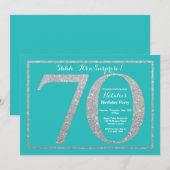 Überraschung 70. Geburtstag Aquamarin und Silberne Einladung (Vorne/Hinten)