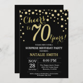 Überraschung 70. Geburtstag Black und Gold Diamond Einladung (Vorne/Hinten)