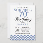 Überraschung 70. Geburtstag Blau Zickzack Einladung (Vorderseite)