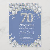 Überraschung 70. Geburtstag Blue Silver Diamond Einladung (Vorne/Hinten)