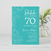 Überraschung 70. Geburtstag - Blumentürkis Einladung (Stehend Vorderseite)