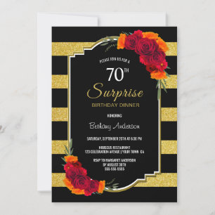 Überraschung 70. Geburtstag Dinner Schwarz Gold St Einladung