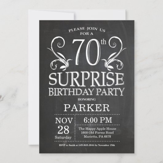 Überraschung 70. Geburtstag Einladung Chalkboard (Vorderseite)
