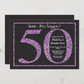 Überraschung 70. Geburtstag Einladung Lila Glitzer (Vorne/Hinten)