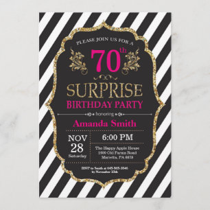 Überraschung 70. Geburtstag Einladung Pink Black G
