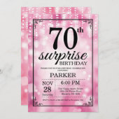 Überraschung 70. Geburtstag Einladung Pink Glitzer (Vorne/Hinten)