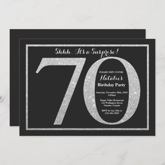 Überraschung 70. Geburtstag Einladung Silberner Gl (Vorne/Hinten)