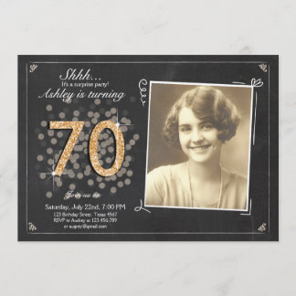 Überraschung 70. Geburtstag laden Chalkboard Vinta Einladung