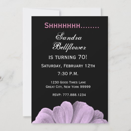 ÜBERRASCHUNG 70. Geburtstag Lavendel Daisy Einladung (Rückseite)