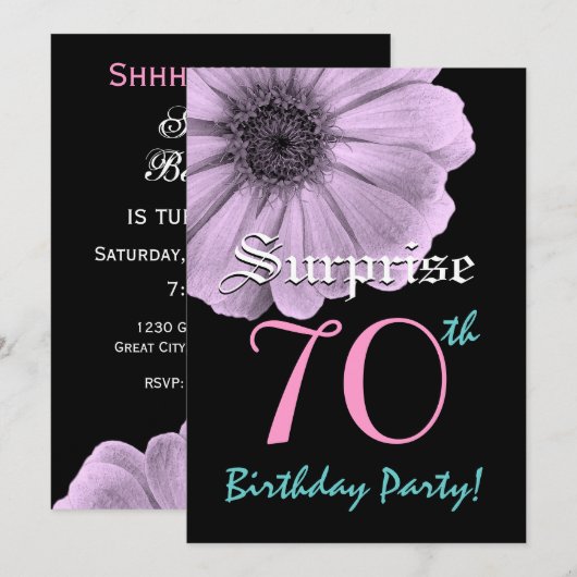 ÜBERRASCHUNG 70. Geburtstag Lavendel Daisy Einladung (Vorne/Hinten)