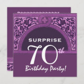 ÜBERRASCHUNG 70. Geburtstag Lila Pfeil H482 Einladung (Vorne/Hinten)