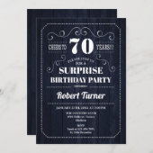 Überraschung 70. Geburtstag - Navy Holzmuster Einladung (Vorne/Hinten)