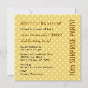 ÜBERRASCHUNG 70. Geburtstag Pale Gold Polka Dots Y Einladung